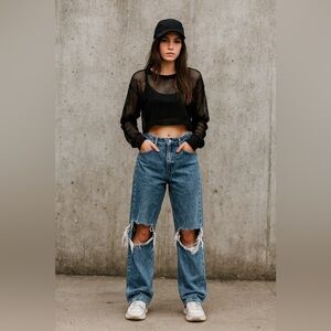 White Fox Women's Blue Relaxed Distressed Jeans Size M